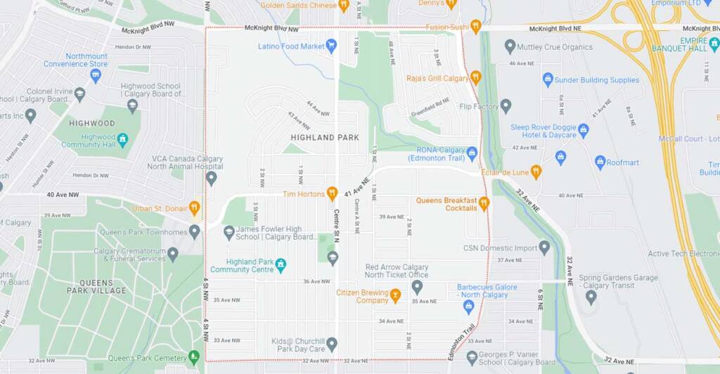 Highland Park, Calgary Alberta Map
